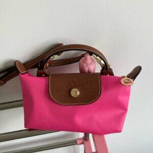 Longchamp Le Pliage Dark Pink & Brown Canvas Mini Handbag